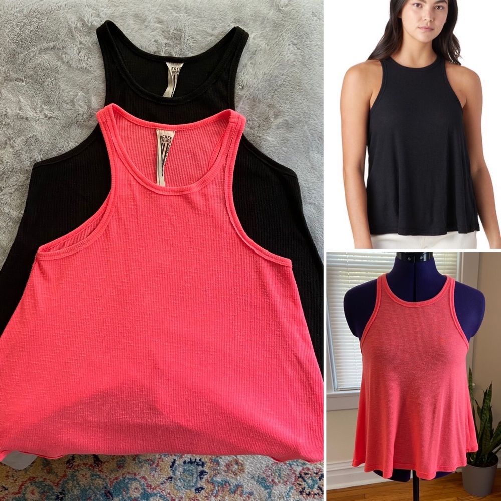 MOVING SALE Bundle 2 Free People Long Beach Tank Top Pink Black small racerback